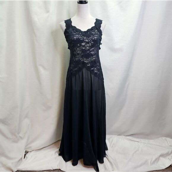 Victoria's Secret Other - Victoria's Secret Vintage Heart Label Navy Blue Lace Midi Gown Size Medium